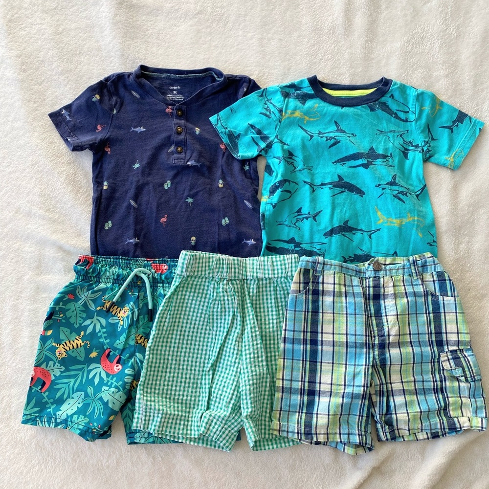 Coordinating Spring and Summer Bundle Lot of 5 T-shirts and Shorts Size 3T